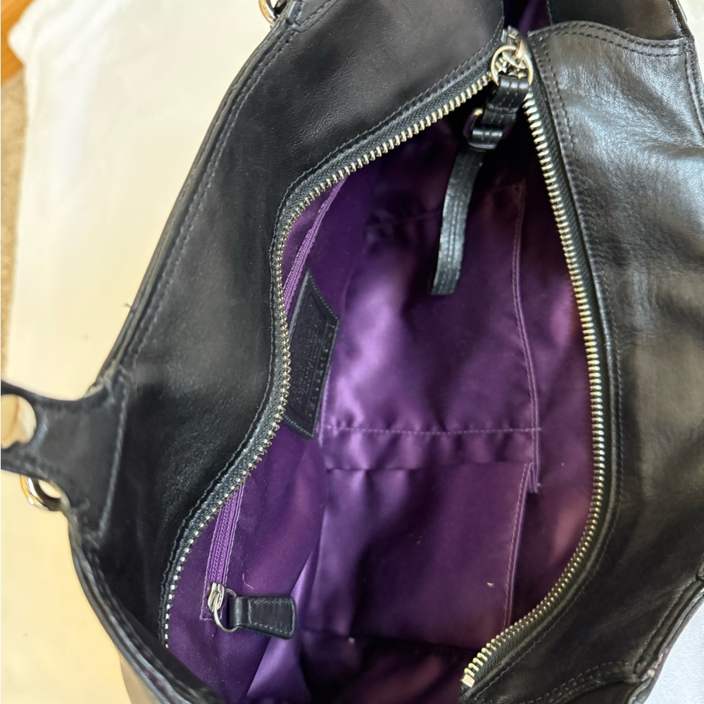 Coach Black Leather Tote Bag with Silver accents - Picture 6 of 7